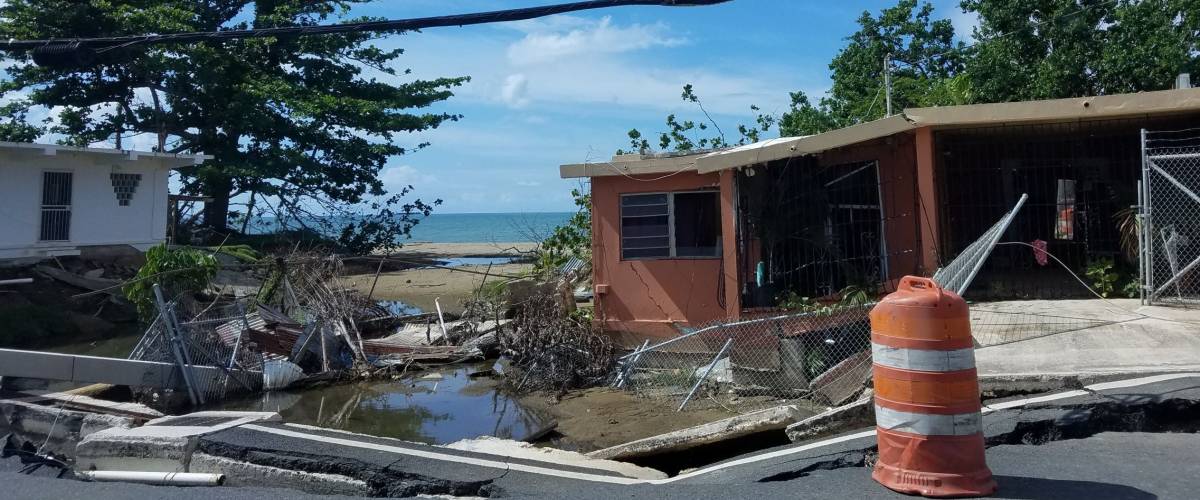 destruction and damaged buildings from hurricane Maria in Puerto Rico