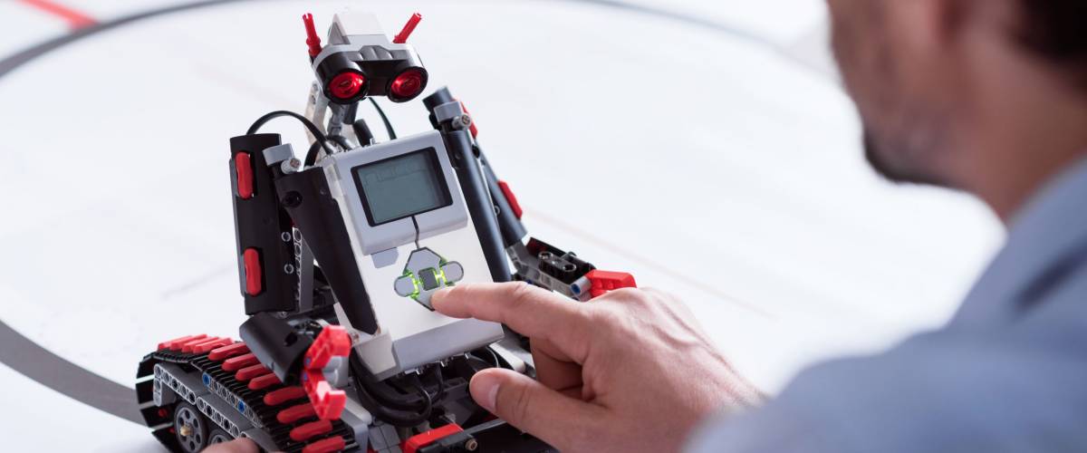 Cute little robot testing in a lab