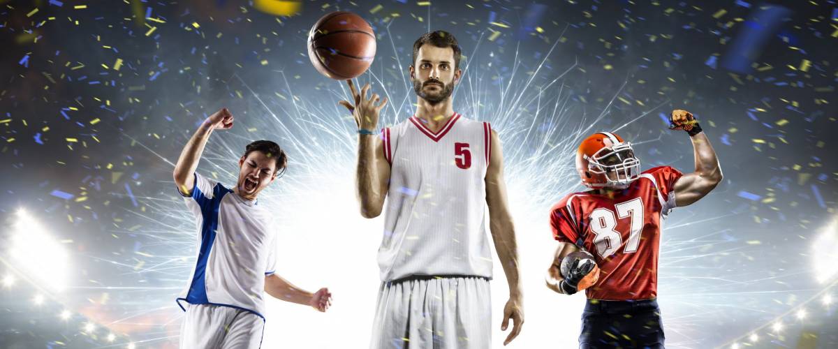 Multi sports proud players collage on grand arena