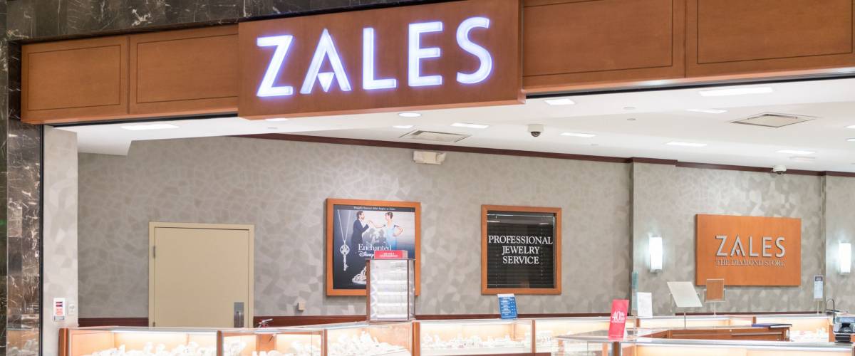 Philadelphia, Pennsylvania, May 21 2018:Zales sign inside in mall jewelery store