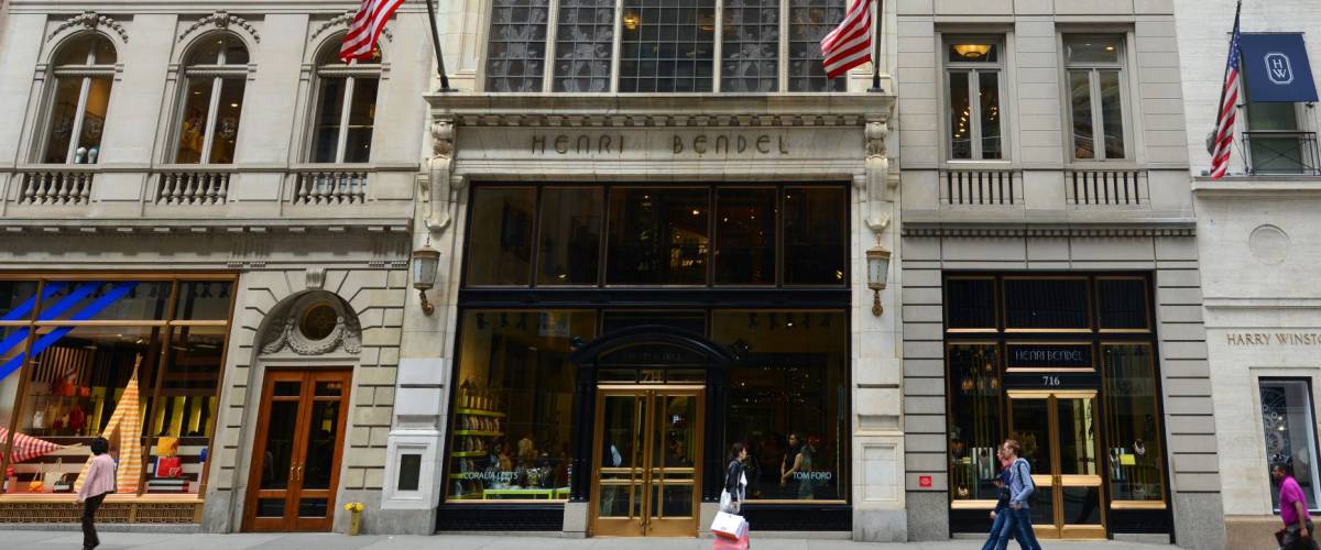 NEW YORK CITY - MAY 7, 2013: Fifth Avenue west side between 55th and 56th Street in midtown Manhattan, New York City, USA. This block includes Harry Winston and Henri Bendel flagship store.