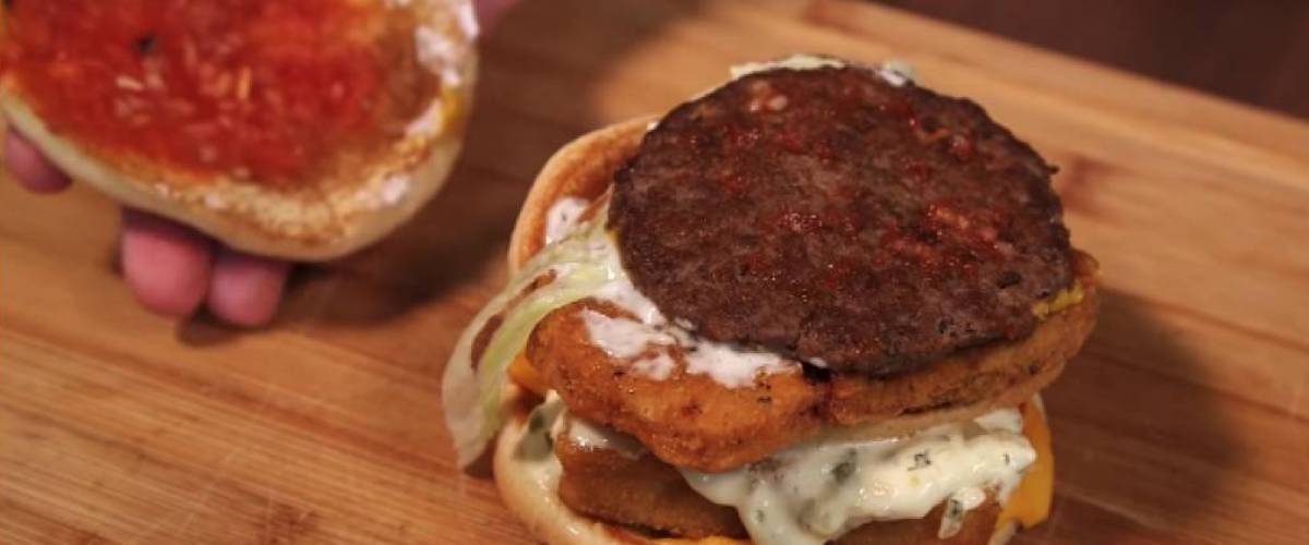 Burger with chicken and fish patty